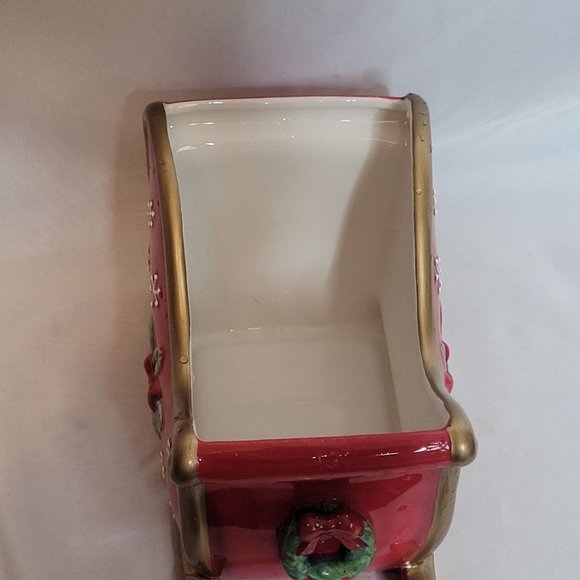 Fitz and Floyd Festive Bells Sleigh Ceramic Red Gold 7 x 5 x 4 Inches - Picture 6 of 11